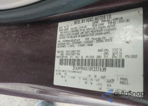 2011 Ford Fusion Se z USA, uszkodzony, nr VIN 3FAHP0HA1BR327639